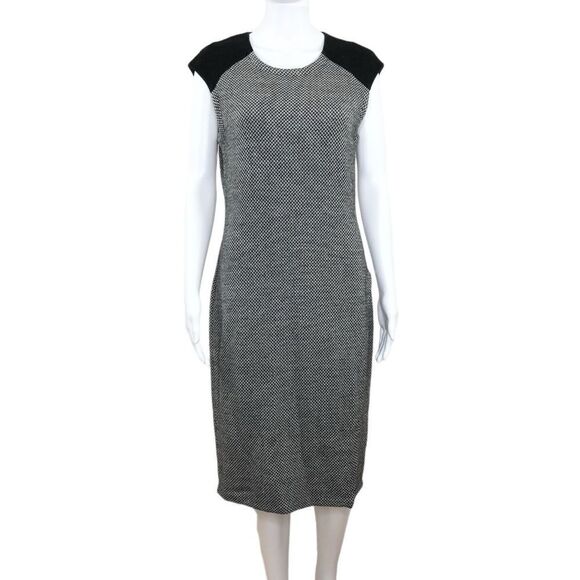 Lauren Ralph Lauren Gray Wool Knit Goat Suede Trim Pencil Sheath Dress Size M - Picture 1 of 11